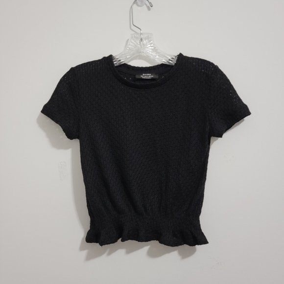 BERSHKA Black Knit Crop Top Elastic Waist Size Small - Picture 1 of 11